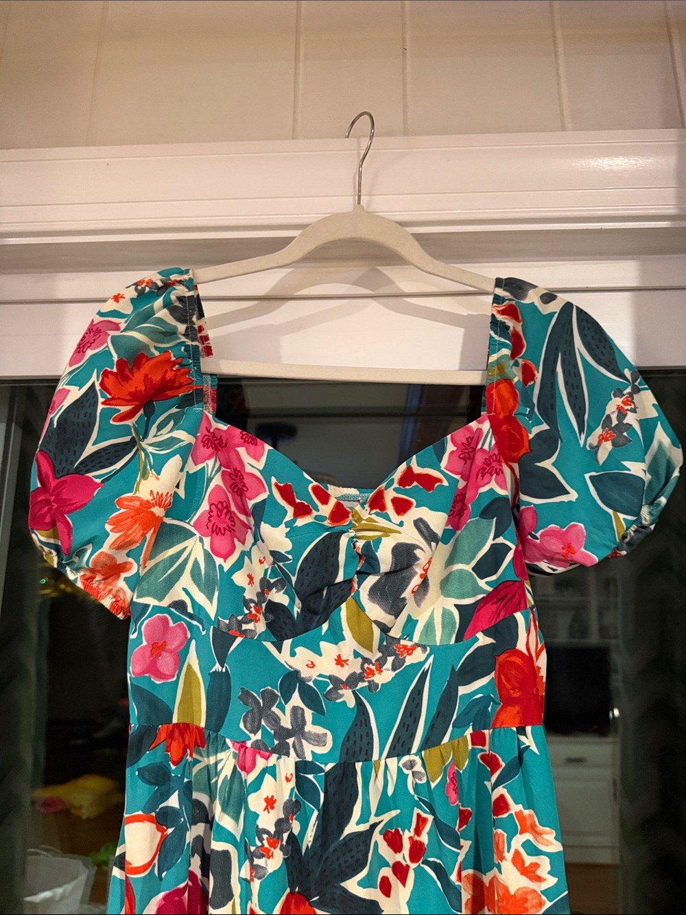 Teal Floral Puff-Sleeve Maxi Dress - Picture 2 of 11